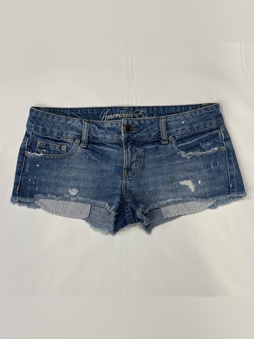 American Eagle Y2K Low Rise Micro Shortie Booty Shorts Size 4 Striped Pockets